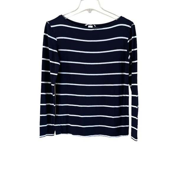 H&M basic knit top boat neck navy with white stripes long sleeves size small - Picture 1 of 11